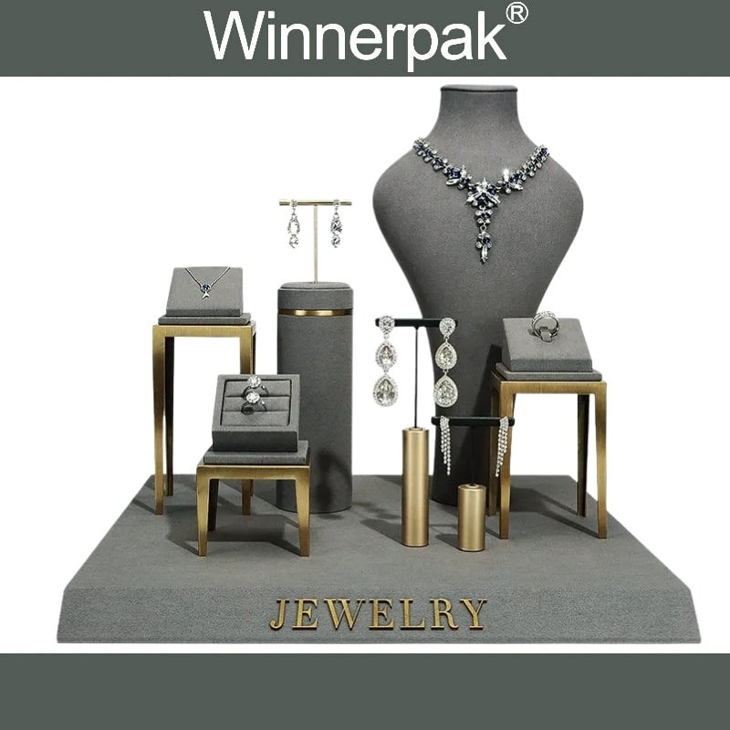 Custom Gray and Gold Showcase Stand micro fiber suede