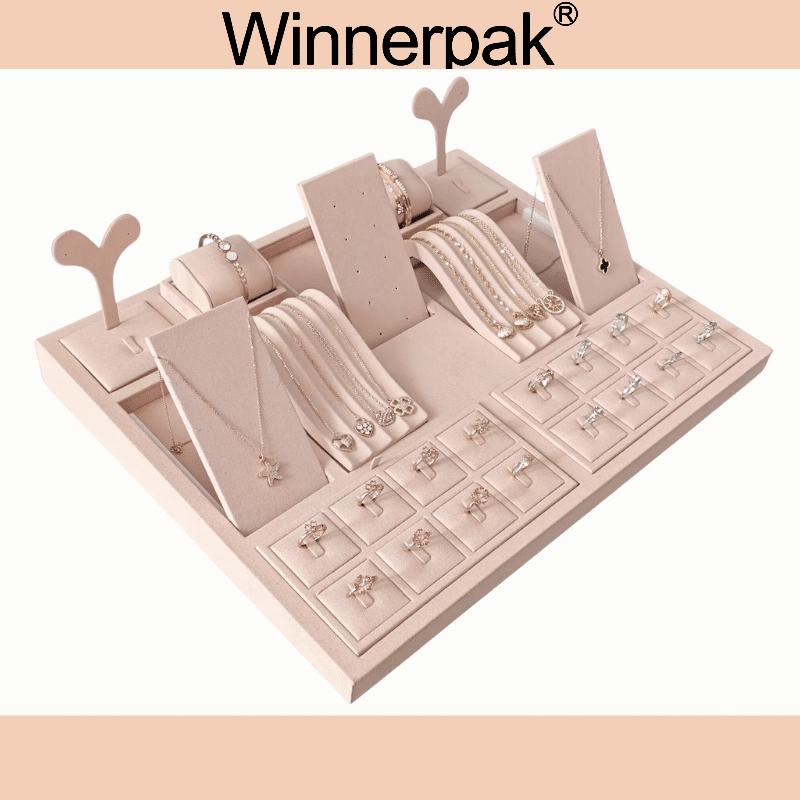 pink microfiber suede display set for jewelry