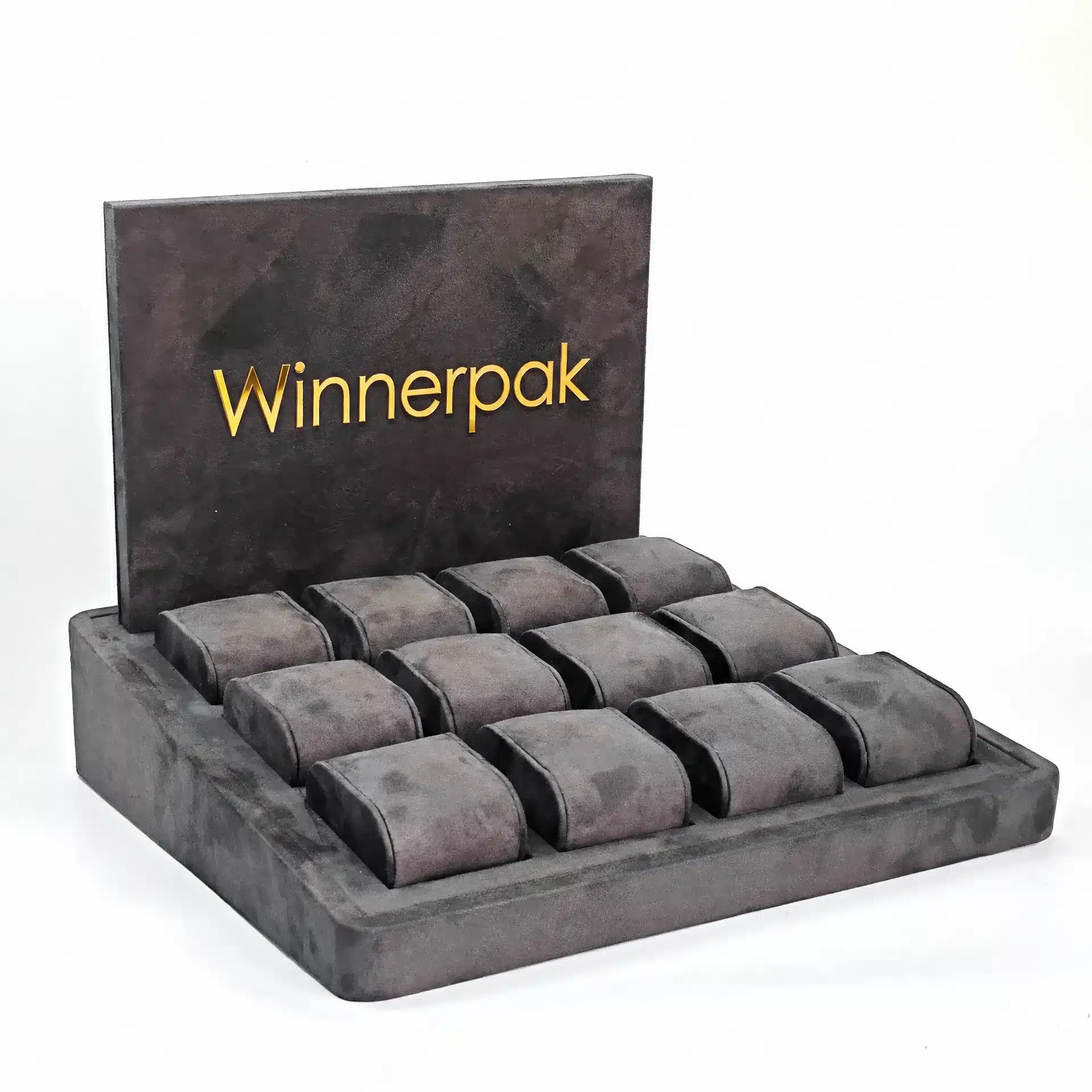grey suede watch display tray