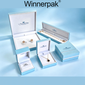 Elegant Light Blue Hinged Jewelry Packaging for Branded Collections